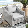 Modway Conway Modern Rattan & Fabric Outdoor Armchair in Light Gray