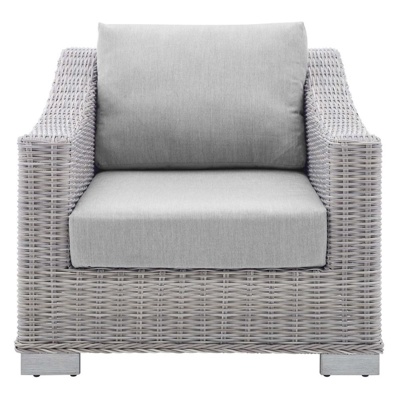 Modway Conway Modern Rattan & Fabric Outdoor Armchair in Light Gray