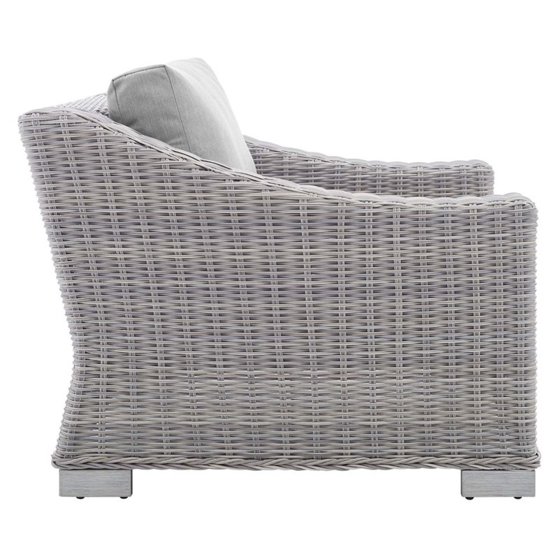 Modway Conway Modern Rattan & Fabric Outdoor Armchair in Light Gray