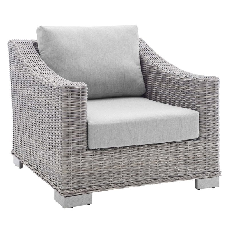 Modway Conway Modern Rattan & Fabric Outdoor Armchair in Light Gray