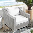 Modway Conway Modern Rattan & Fabric Outdoor Armchair in Light Gray/White