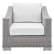 Modway Conway Modern Rattan & Fabric Outdoor Armchair in Light Gray/White
