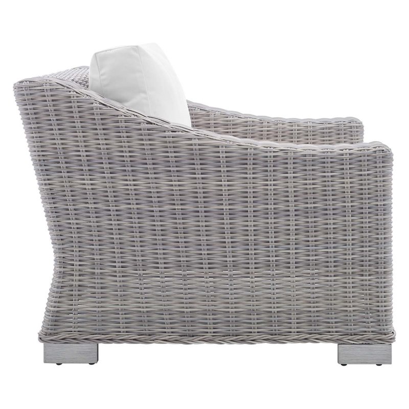 Modway Conway Modern Rattan & Fabric Outdoor Armchair in Light Gray/White