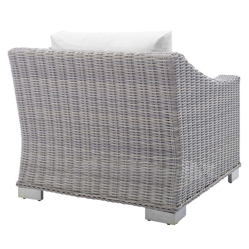 Modway Conway Modern Rattan & Fabric Outdoor Armchair in Light Gray/White