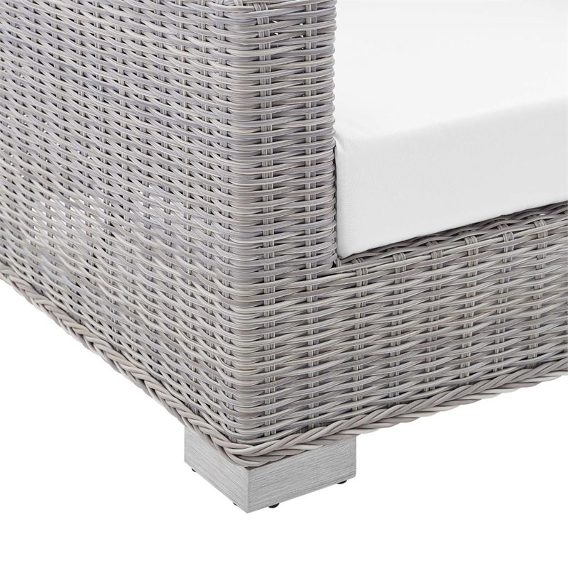 Modway Conway Modern Rattan & Fabric Outdoor Armchair in Light Gray/White