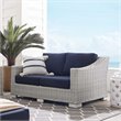 Modway Conway Modern Rattan & Fabric Outdoor Loveseat in Navy/Light Gray