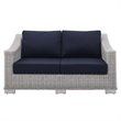 Modway Conway Modern Rattan & Fabric Outdoor Loveseat in Navy/Light Gray