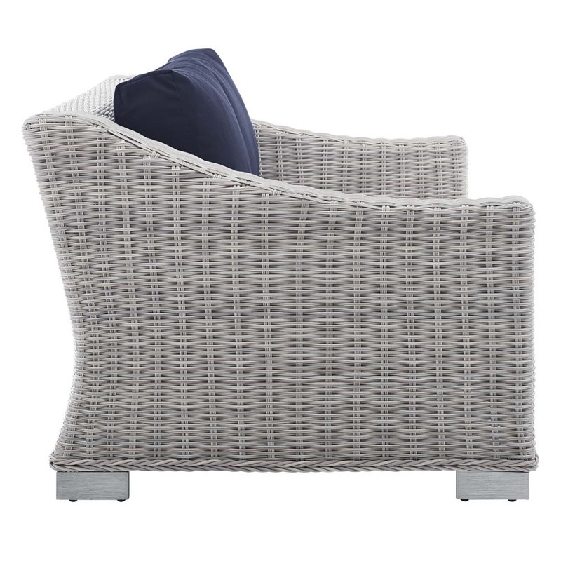 Modway Conway Modern Rattan & Fabric Outdoor Loveseat in Navy/Light Gray
