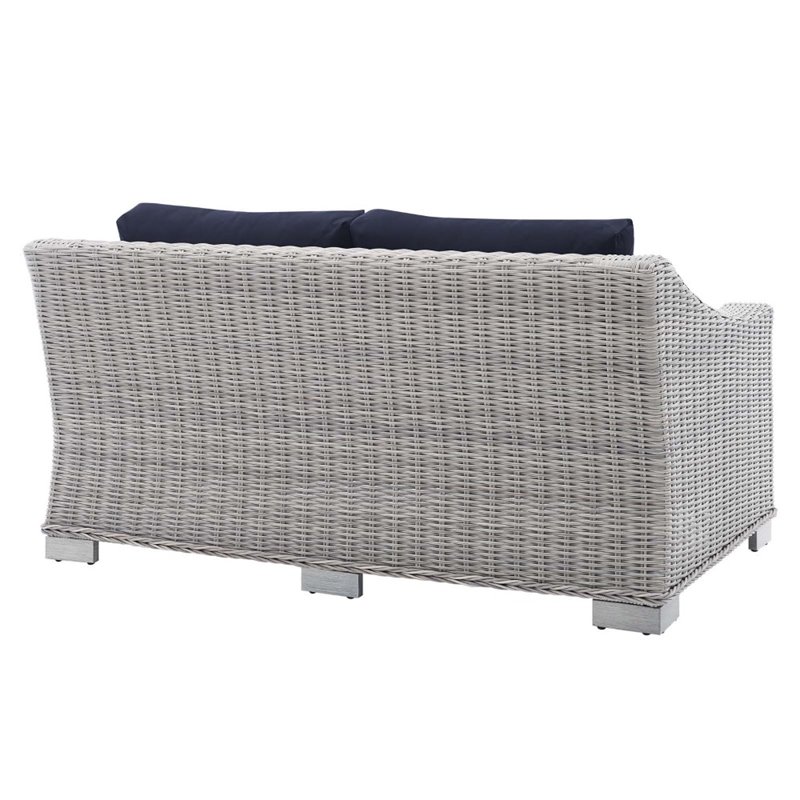 Modway Conway Modern Rattan & Fabric Outdoor Loveseat in Navy/Light Gray