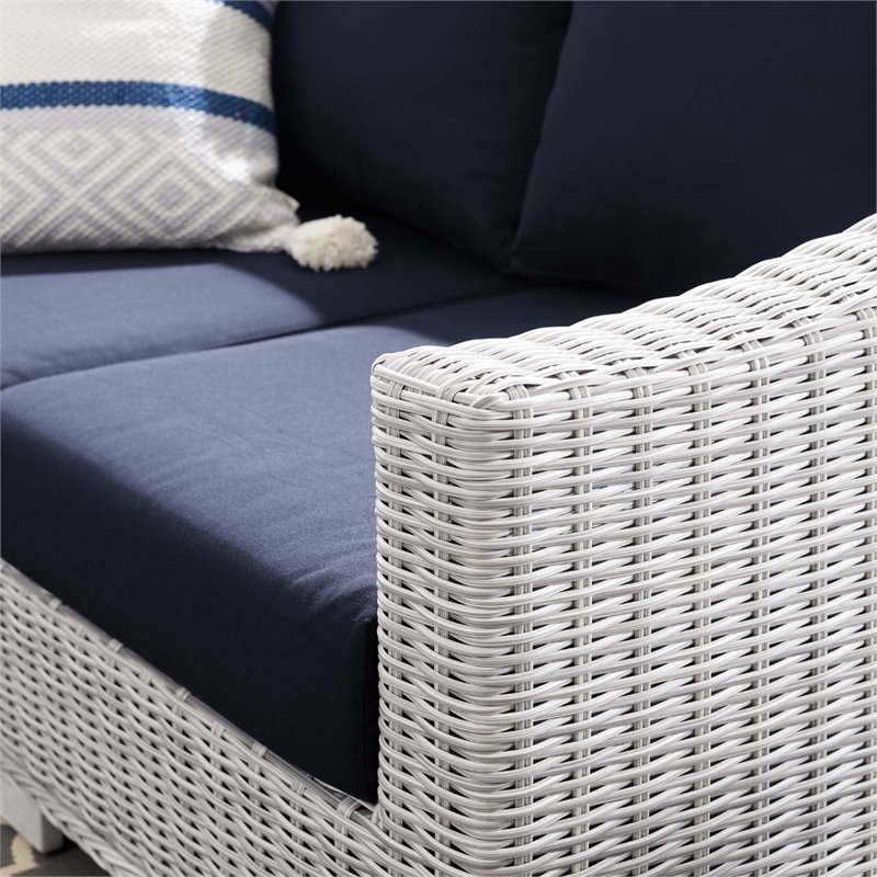 Modway Conway Modern Rattan & Fabric Outdoor Loveseat in Navy/Light Gray