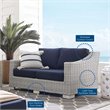 Modway Conway Modern Rattan & Fabric Outdoor Loveseat in Navy/Light Gray