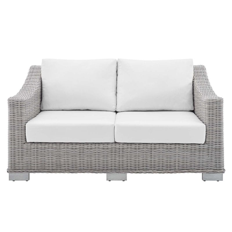 Modway Conway Modern Rattan & Fabric Outdoor Loveseat in White