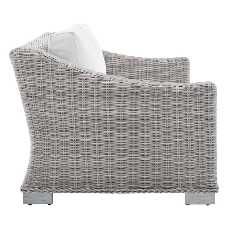 Modway Conway Modern Rattan & Fabric Outdoor Loveseat in White