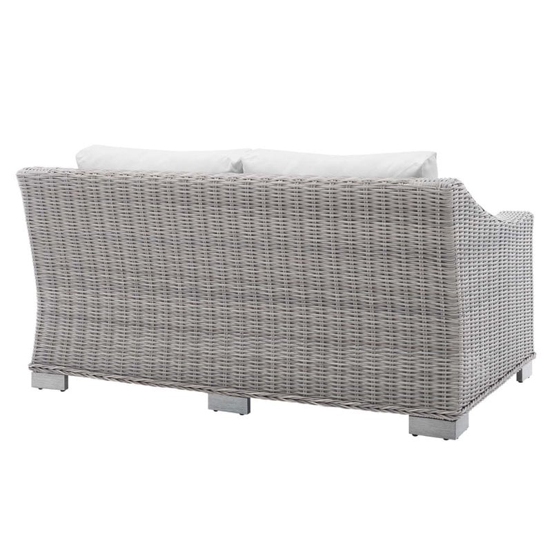 Modway Conway Modern Rattan & Fabric Outdoor Loveseat in White