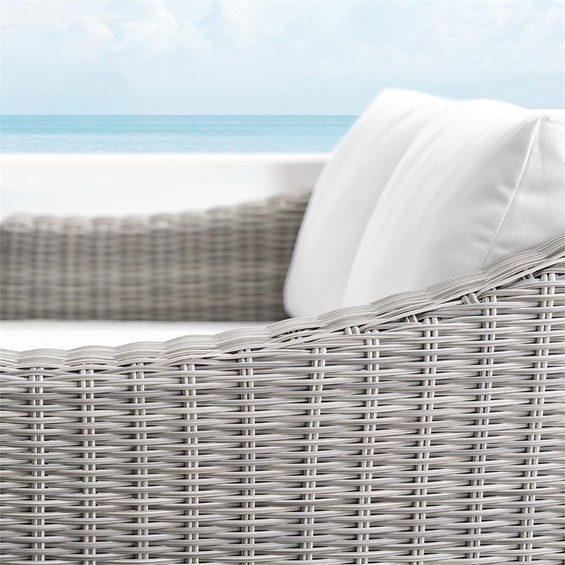 Modway Conway Modern Rattan & Fabric Outdoor Loveseat in White