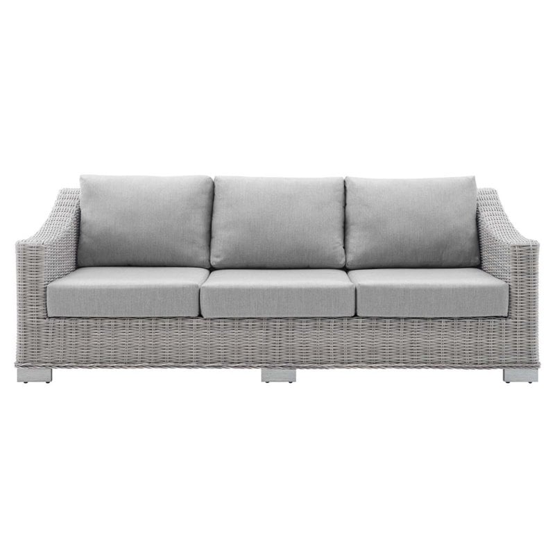 Modway Conway Modern Rattan & Fabric Outdoor Sofa in Light Gray