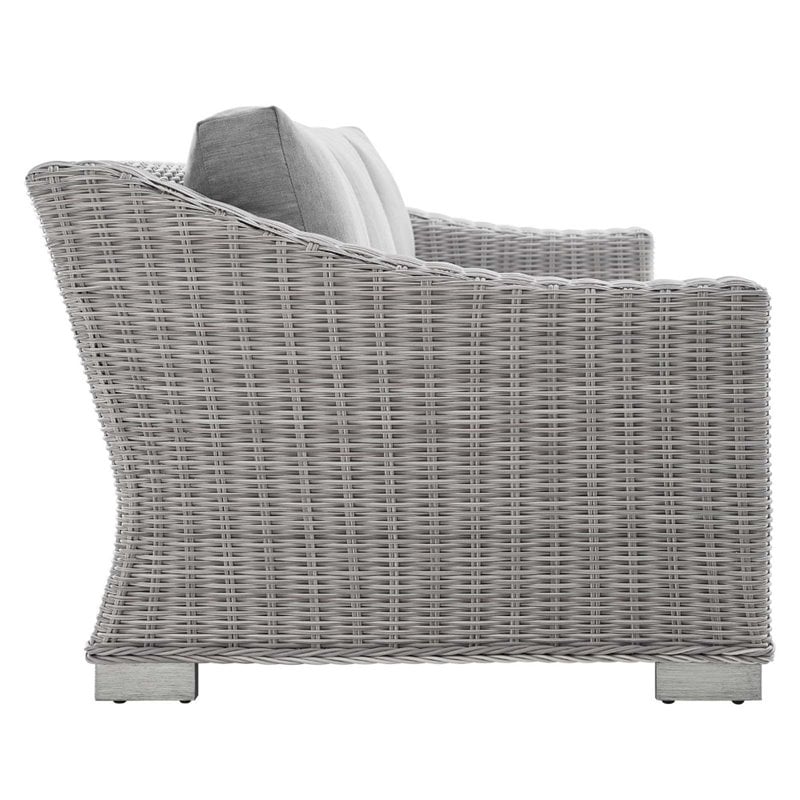 Modway Conway Modern Rattan & Fabric Outdoor Sofa in Light Gray
