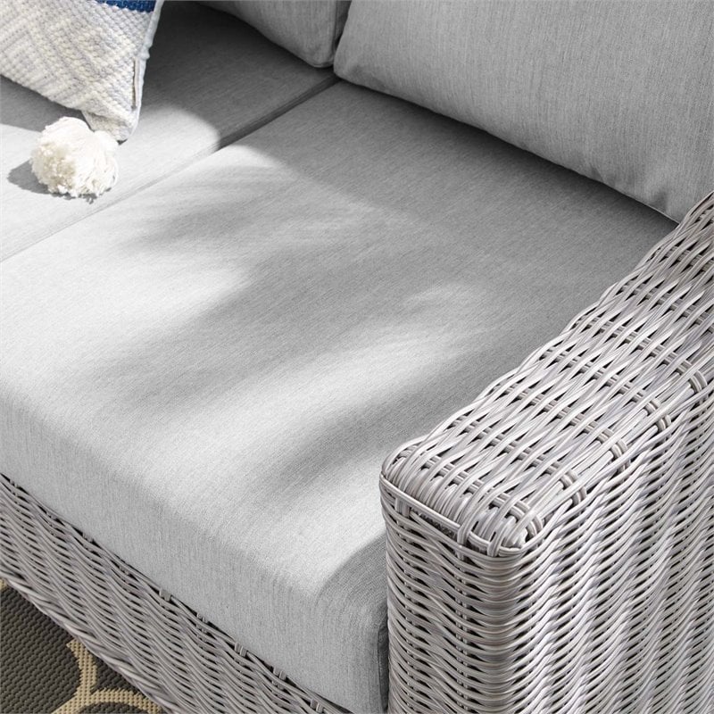 Modway Conway Modern Rattan & Fabric Outdoor Sofa in Light Gray