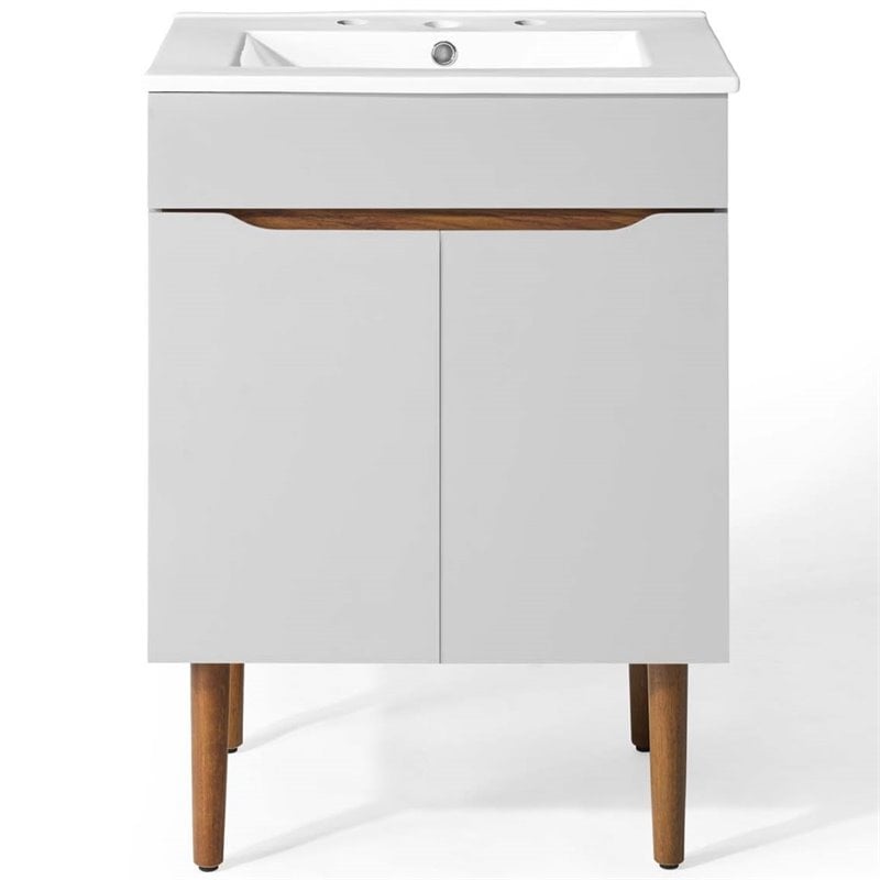 Modway Harvest Modern Style Wood Bathroom Vanity in Gray/White