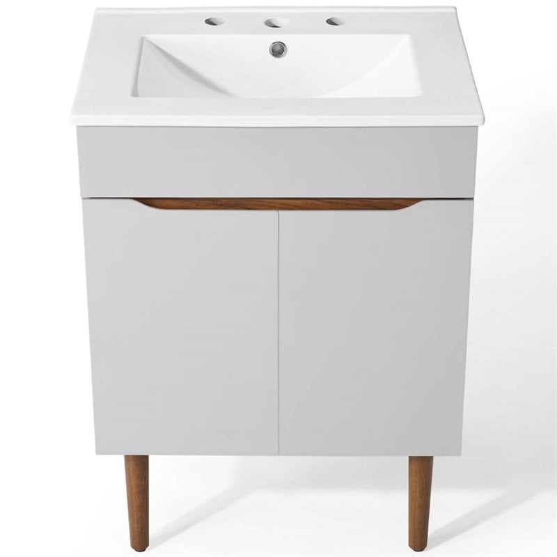 Modway Harvest Modern Style Wood Bathroom Vanity in Gray/White
