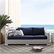 Modway Conway Modern Rattan & Fabric Outdoor Sofa in Navy/Light Gray