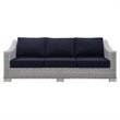 Modway Conway Modern Rattan & Fabric Outdoor Sofa in Navy/Light Gray