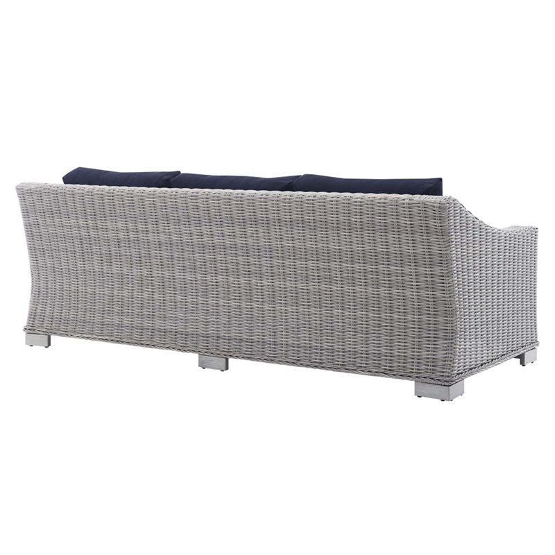 Modway Conway Modern Rattan & Fabric Outdoor Sofa in Navy/Light Gray