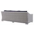 Modway Conway Modern Rattan & Fabric Outdoor Sofa in Navy/Light Gray