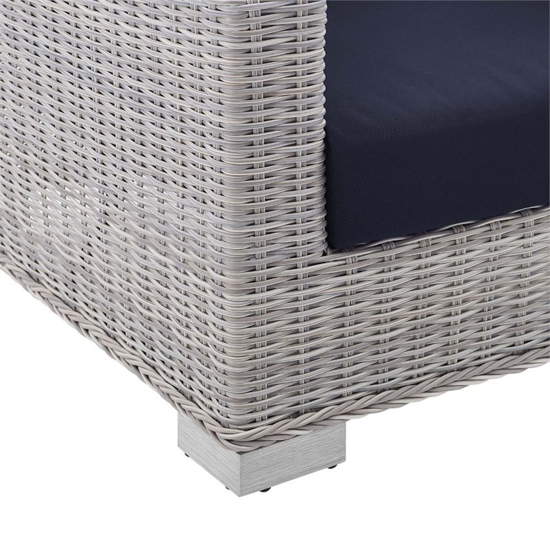 Modway Conway Modern Rattan & Fabric Outdoor Sofa in Navy/Light Gray