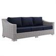 Modway Conway Modern Rattan & Fabric Outdoor Sofa in Navy/Light Gray