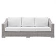 Modway Conway Modern Rattan & Fabric Outdoor Sofa in White/Light Gray