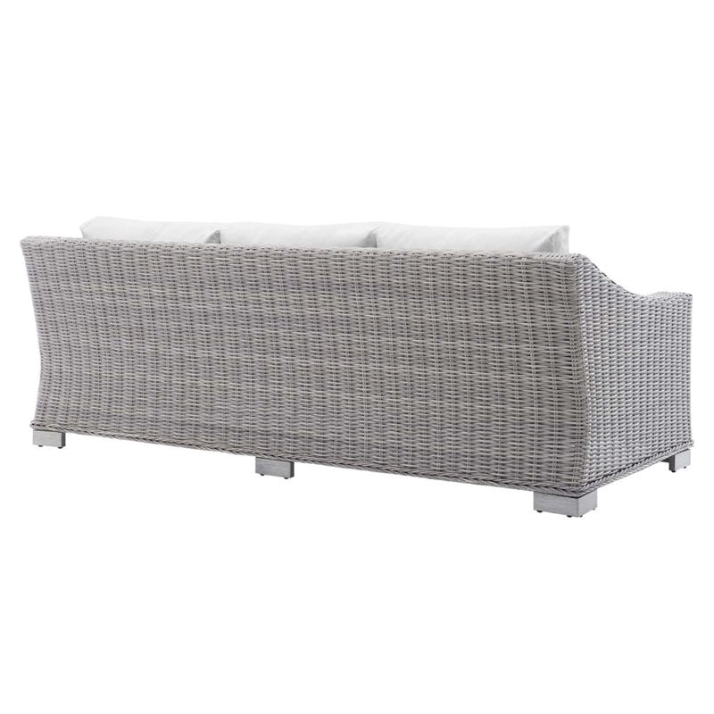 Modway Conway Modern Rattan & Fabric Outdoor Sofa in White/Light Gray