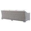 Modway Conway Modern Rattan & Fabric Outdoor Sofa in White/Light Gray