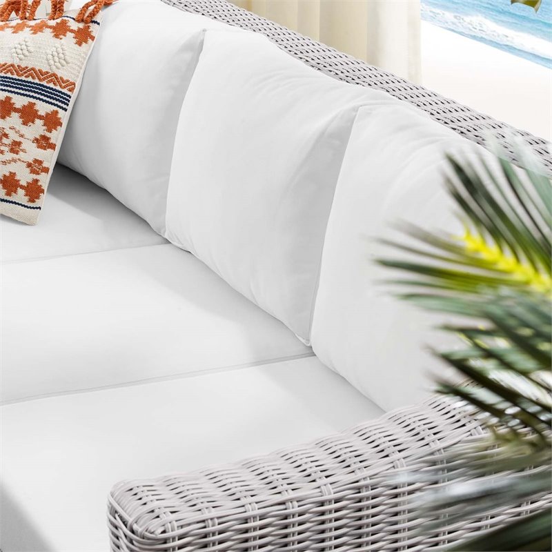 Modway Conway Modern Rattan & Fabric Outdoor Sofa in White/Light Gray