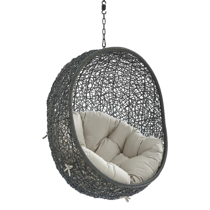 Modway Hide Fabric Outdoor Patio Swing Chair without Stand in Gray/Beige