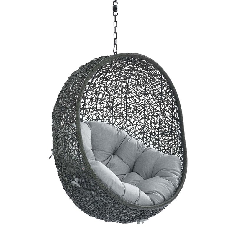 Modway Hide Fabric Outdoor Patio Swing Chair without Stand in Gray