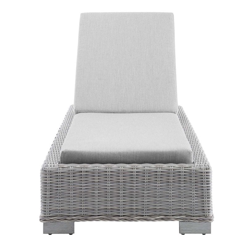 Modway Conway Modern Rattan & Fabric Patio Chaise Lounge in Light Gray