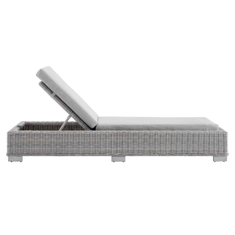Modway Conway Modern Rattan & Fabric Patio Chaise Lounge in Light Gray