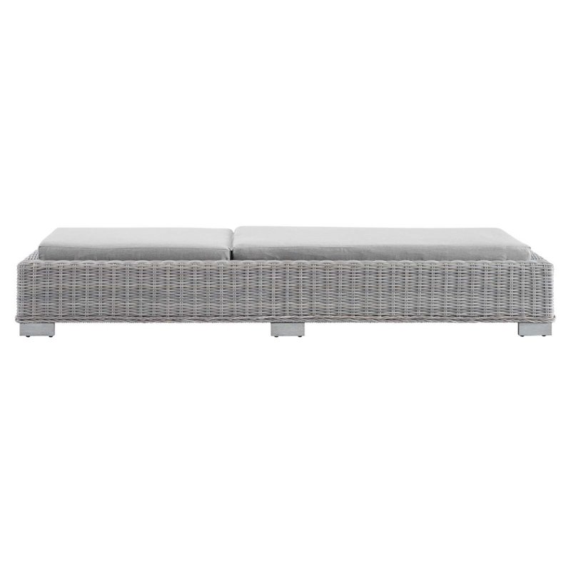 Modway Conway Modern Rattan & Fabric Patio Chaise Lounge in Light Gray