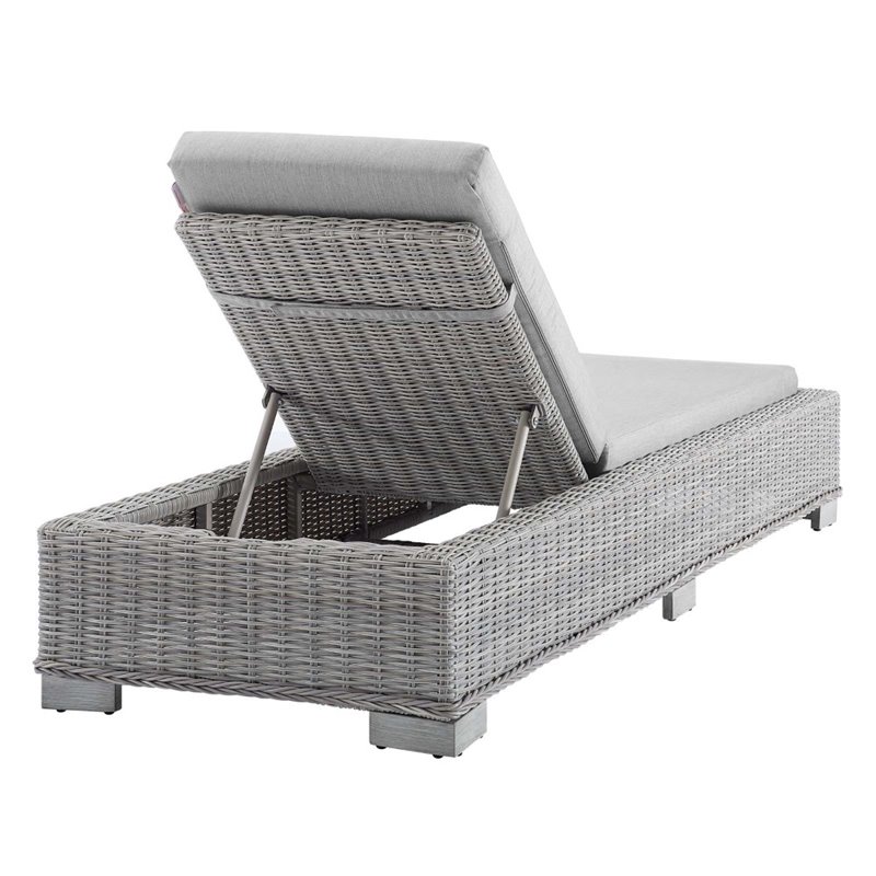 Modway Conway Modern Rattan & Fabric Patio Chaise Lounge in Light Gray