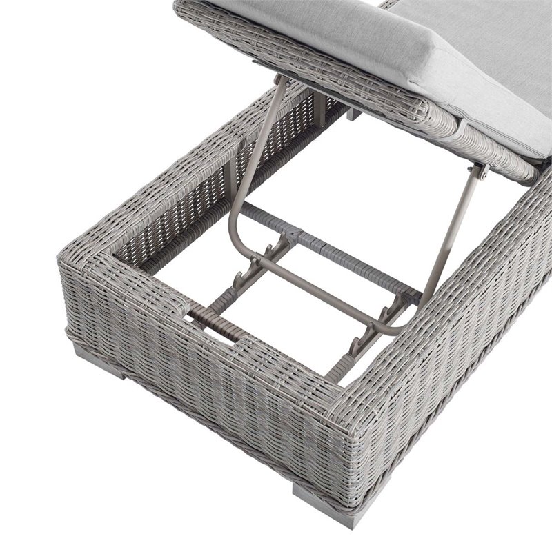 Modway Conway Modern Rattan & Fabric Patio Chaise Lounge in Light Gray