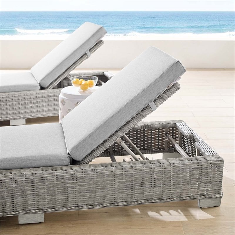Modway Conway Modern Rattan & Fabric Patio Chaise Lounge in Light Gray