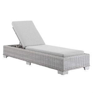 Modway Conway Modern Rattan & Fabric Patio Chaise Lounge in Light Gray