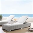 Modway Conway Modern Rattan & Fabric Patio Chaise Lounge in Light Gray/White