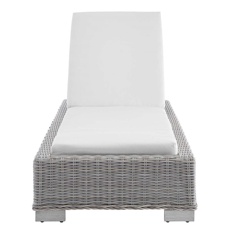 Modway Conway Modern Rattan & Fabric Patio Chaise Lounge in Light Gray/White