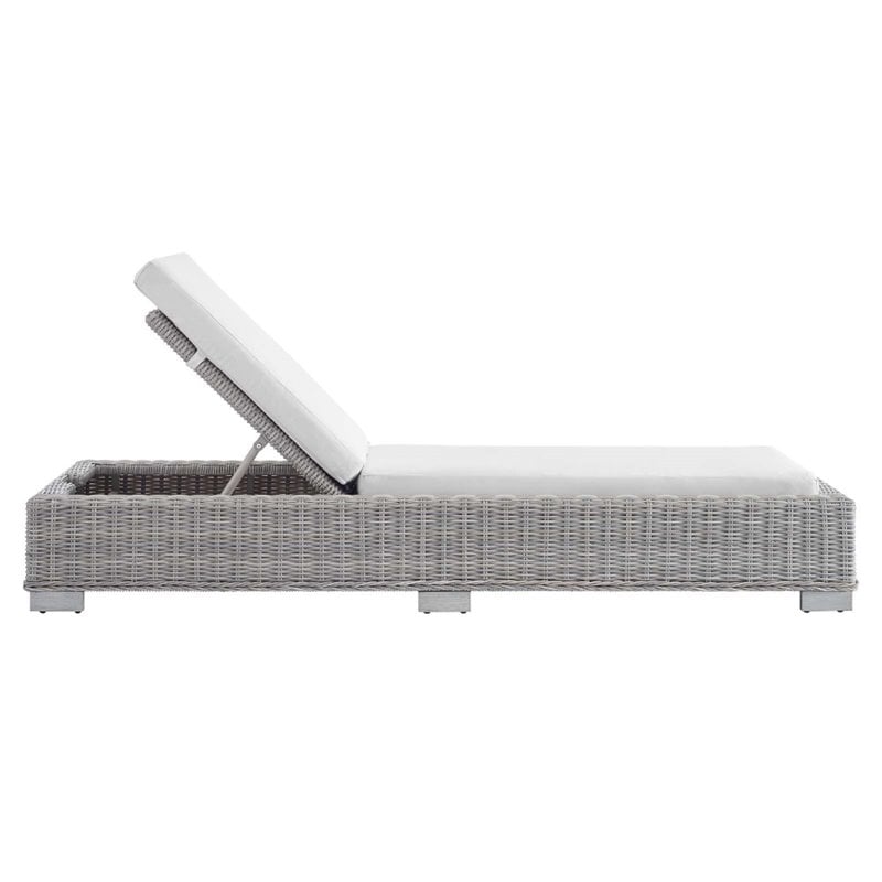 Modway Conway Modern Rattan & Fabric Patio Chaise Lounge in Light Gray/White