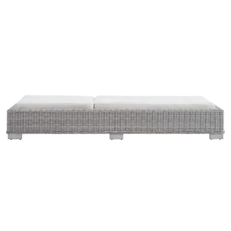 Modway Conway Modern Rattan & Fabric Patio Chaise Lounge in Light Gray/White