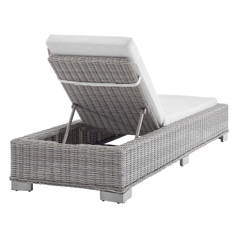 Modway Conway Modern Rattan & Fabric Patio Chaise Lounge in Light Gray/White