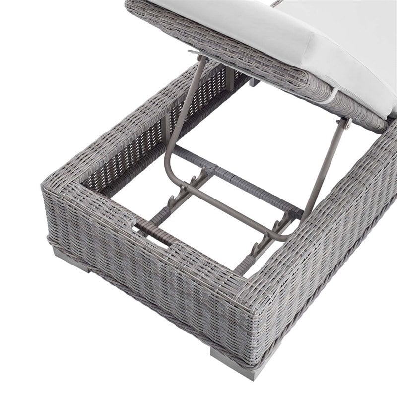 Modway Conway Modern Rattan & Fabric Patio Chaise Lounge in Light Gray/White