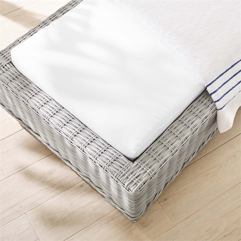 Modway Conway Modern Rattan & Fabric Patio Chaise Lounge in Light Gray/White